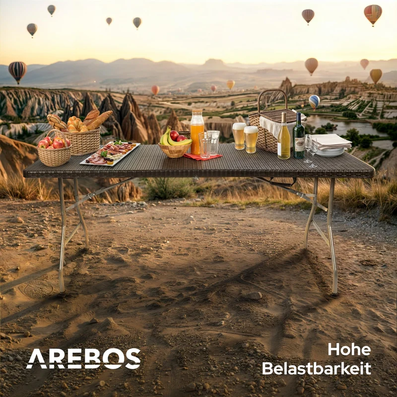 Arebos Buffettisch Klappbar Rattan Optik Schwarz 182x74 cm