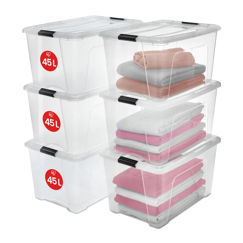 Iris Ohyama NTB-45 Aufbewahrungsboxen – 45L Transparent 6er-Set