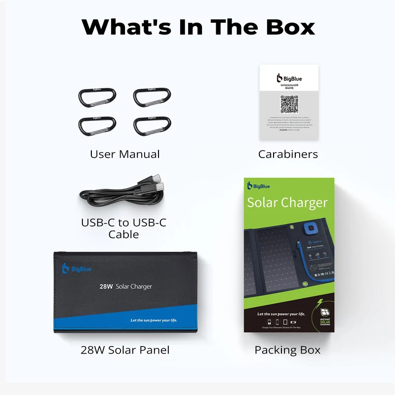 BigBlue 28W Tragbares Solar-Ladegerät USB-C/A - Digital Amperemeter