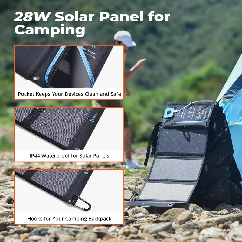 BigBlue 28W Tragbares Solar-Ladegerät USB-C/A - Digital Amperemeter