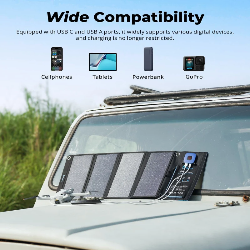 BigBlue 28W Tragbares Solar-Ladegerät USB-C/A - Digital Amperemeter