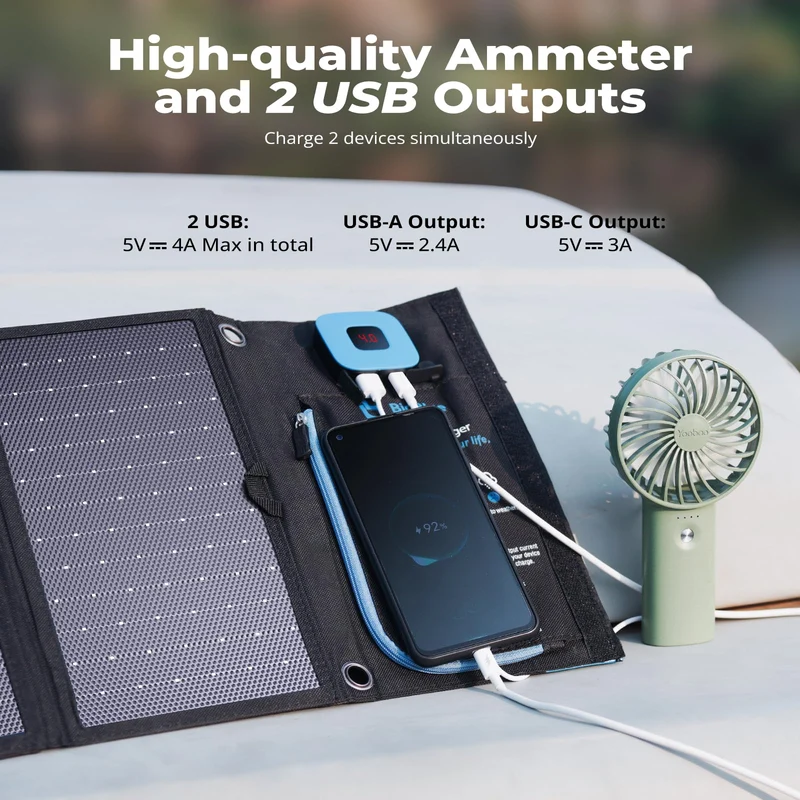 BigBlue 28W Tragbares Solar-Ladegerät USB-C/A - Digital Amperemeter
