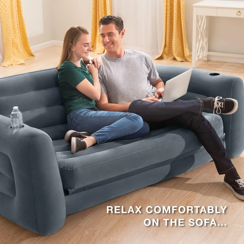 Intex Aufblas-Sofa-Bett ausziehbar Queen-Size Anthrazitgrau