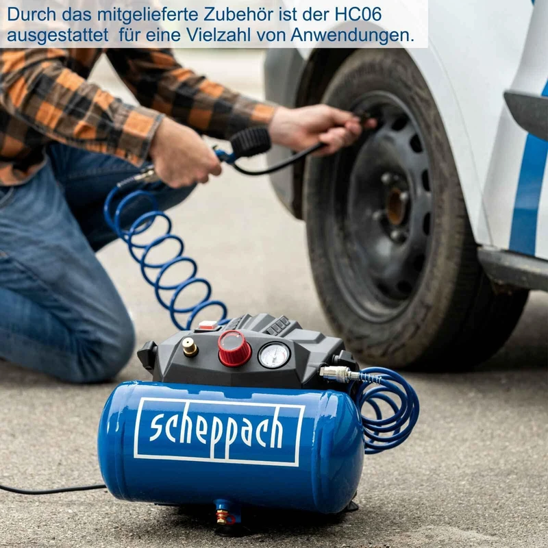Scheppach HC06 Luftkompressor – ölfrei, 6L Kessel, mobil