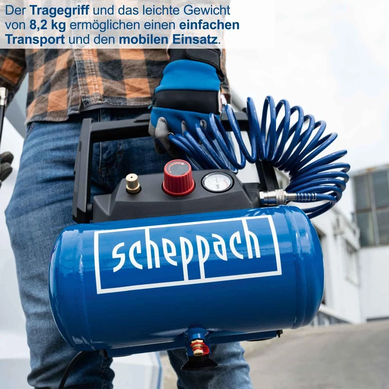 Scheppach HC06 Luftkompressor – ölfrei, 6L Kessel, mobil