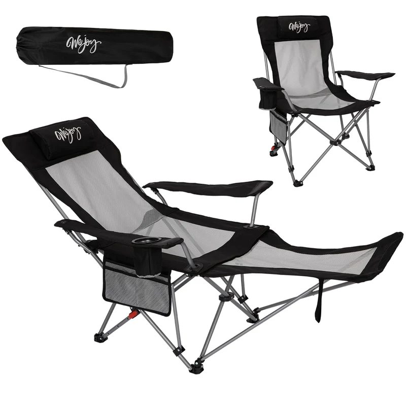 WEJOY 2-in-1 Campingstuhl mit Fussstuetze Faltbar Schwarz/Grau