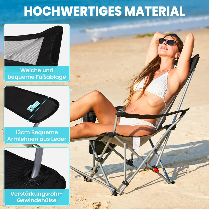 WEJOY 2-in-1 Campingstuhl mit Fussstuetze Faltbar Schwarz/Grau