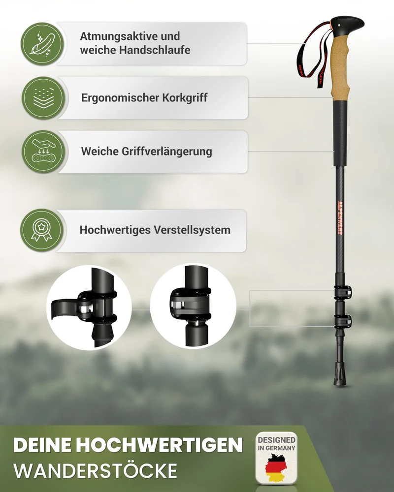 ALPENWERT Wanderstöcke Teleskop Trekkingstöcke - Carbon