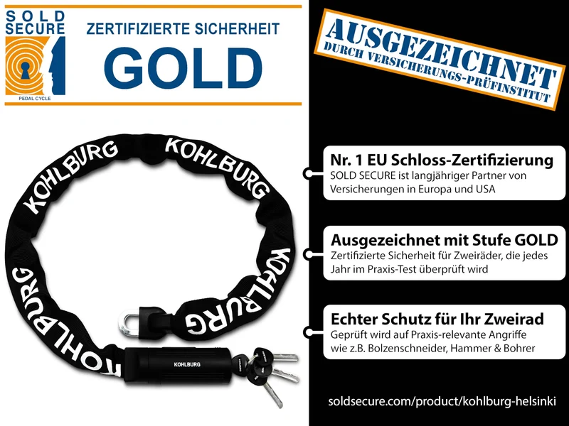 KOHLBURG Sicherheits-Kettenschloss 125cm 8.3mm – E-Bike Motorrad