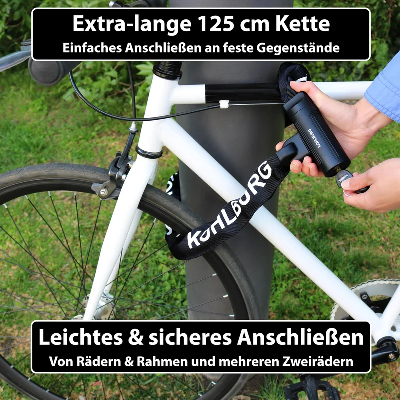 KOHLBURG Sicherheits-Kettenschloss 125cm 8.3mm – E-Bike Motorrad