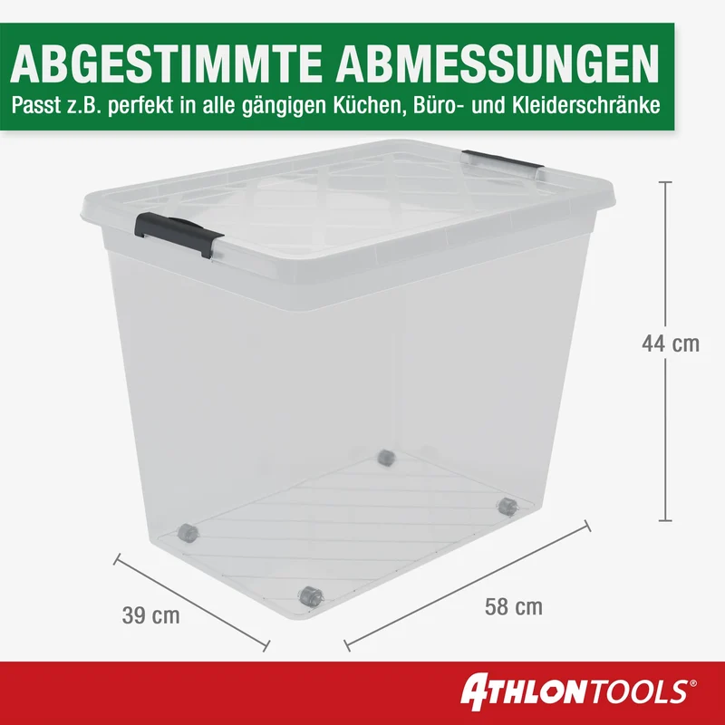 ATHLON TOOLS 4x 80L Aufbewahrungsboxen transparent lebensmittelecht