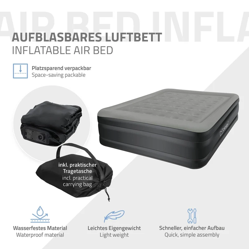 ML-Design Luftbett 2 Pers. Grau – Elektrisch Selbstaufblasend