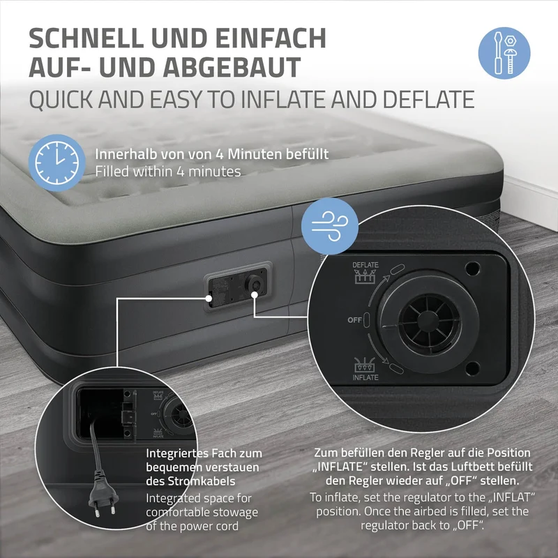 ML-Design Luftbett 2 Pers. Grau – Elektrisch Selbstaufblasend