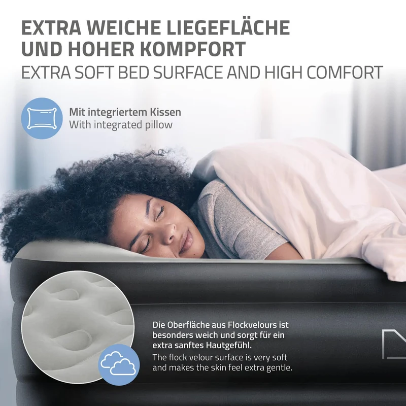 ML-Design Luftbett 2 Pers. Grau – Elektrisch Selbstaufblasend
