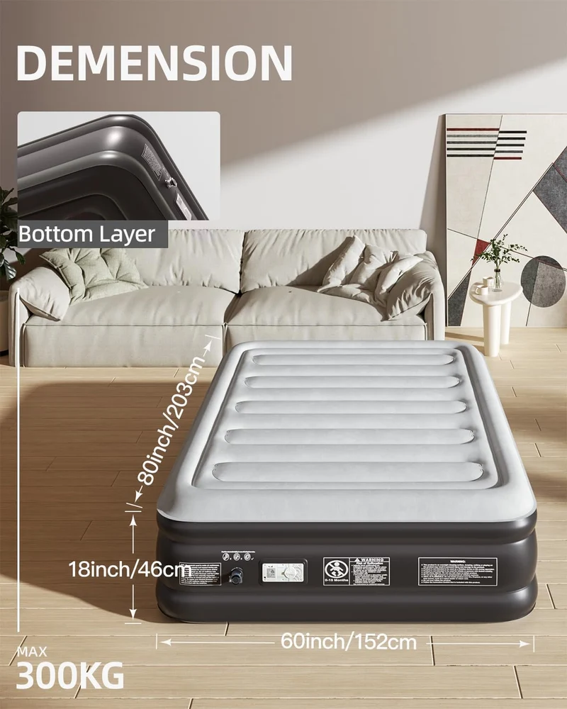 CHILLSUN Luftbett 2 Personen 203x152x46 cm – mit E-Pumpe