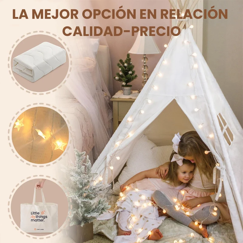 Tiny Land Tipi Zelt Kinderzelt - mit Decke & Lichterkette