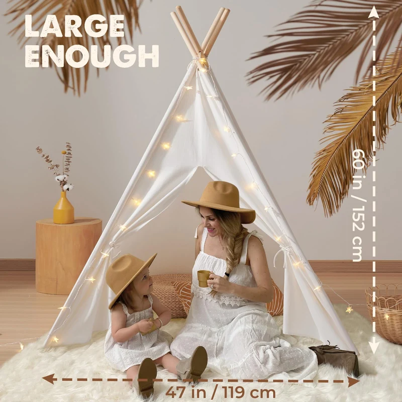 Tiny Land Tipi Zelt Kinderzelt - mit Decke & Lichterkette