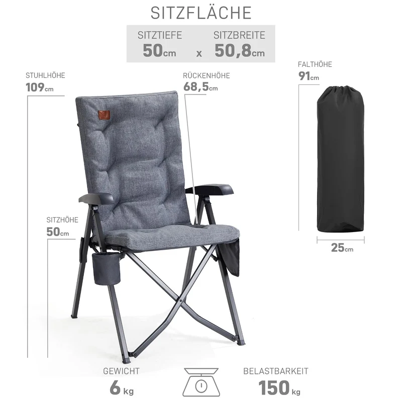 EVER ADVANCED Campingstuhl – faltbar, rückenverstellbar, gepolstert