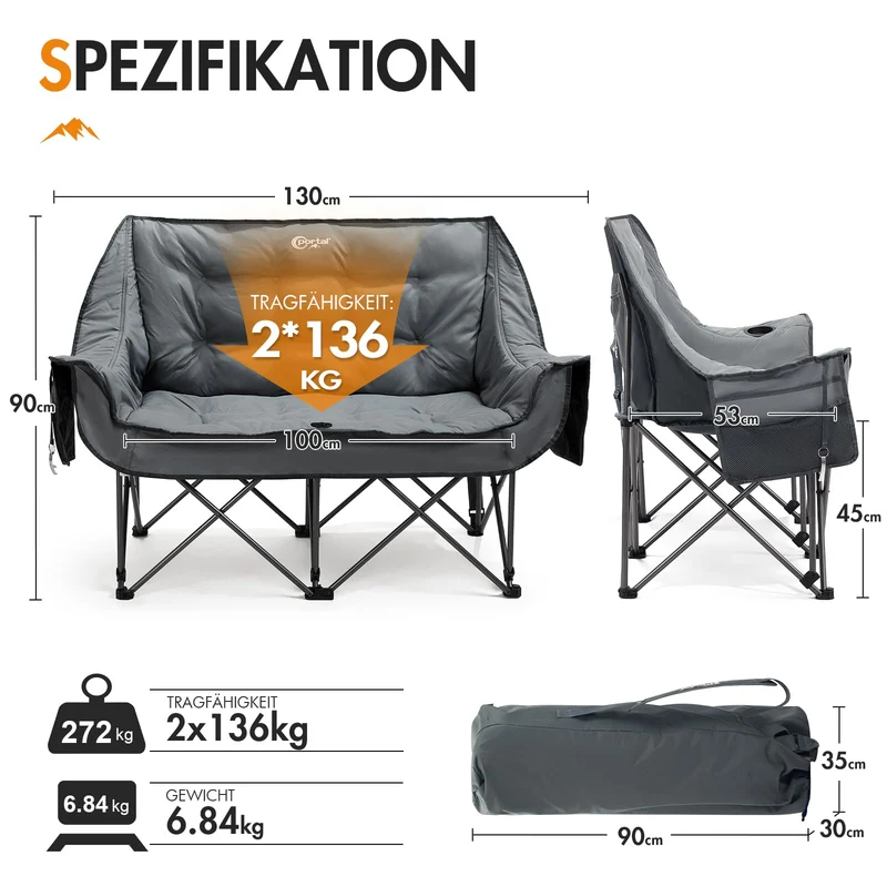 Portal Campingsofa 2 Personen faltbar – Dick gepolstert