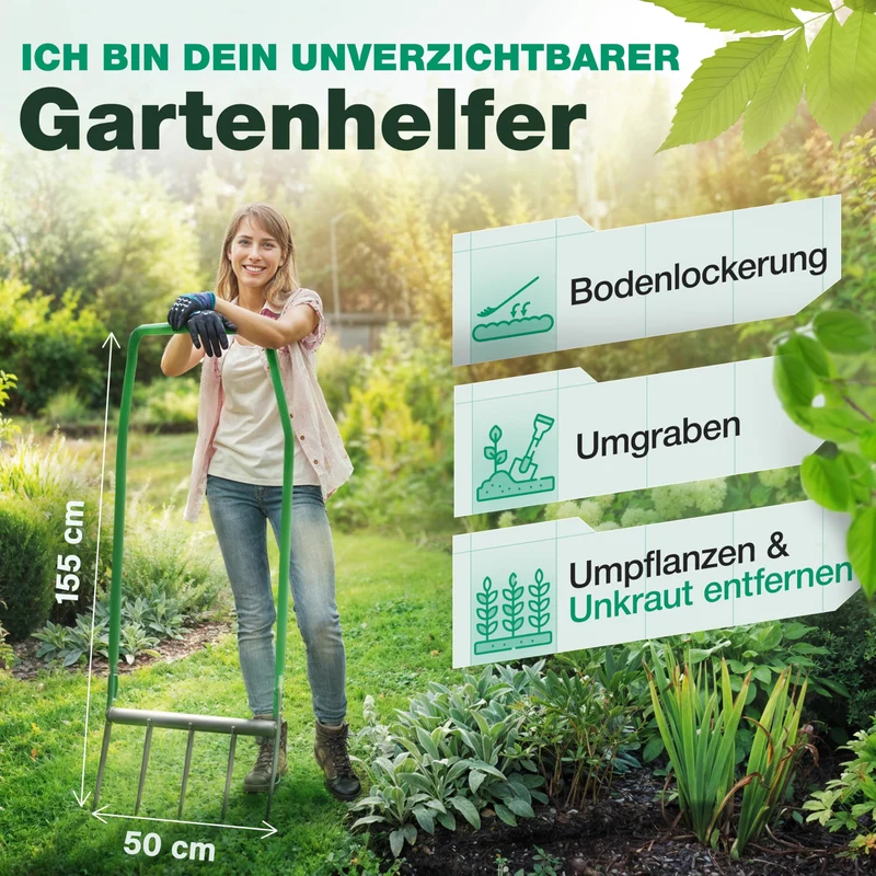 Smabix® Broadfork Grabegabel – 5 Zinken, robust & rückenschonend