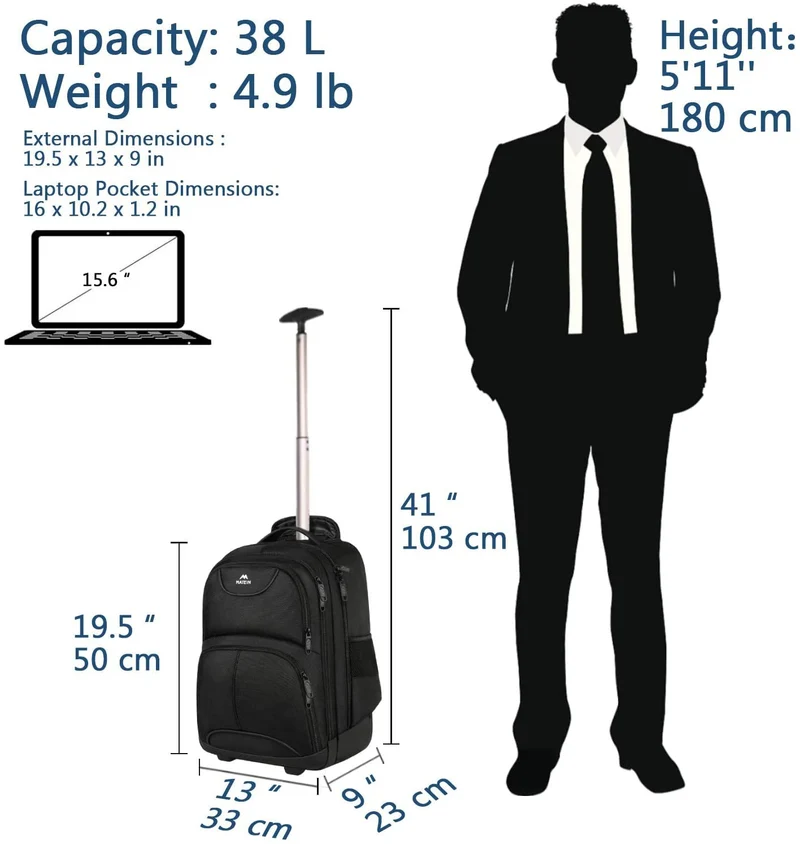 MATEIN Business Trolley Reiserucksack 17 Zoll – Schwarz