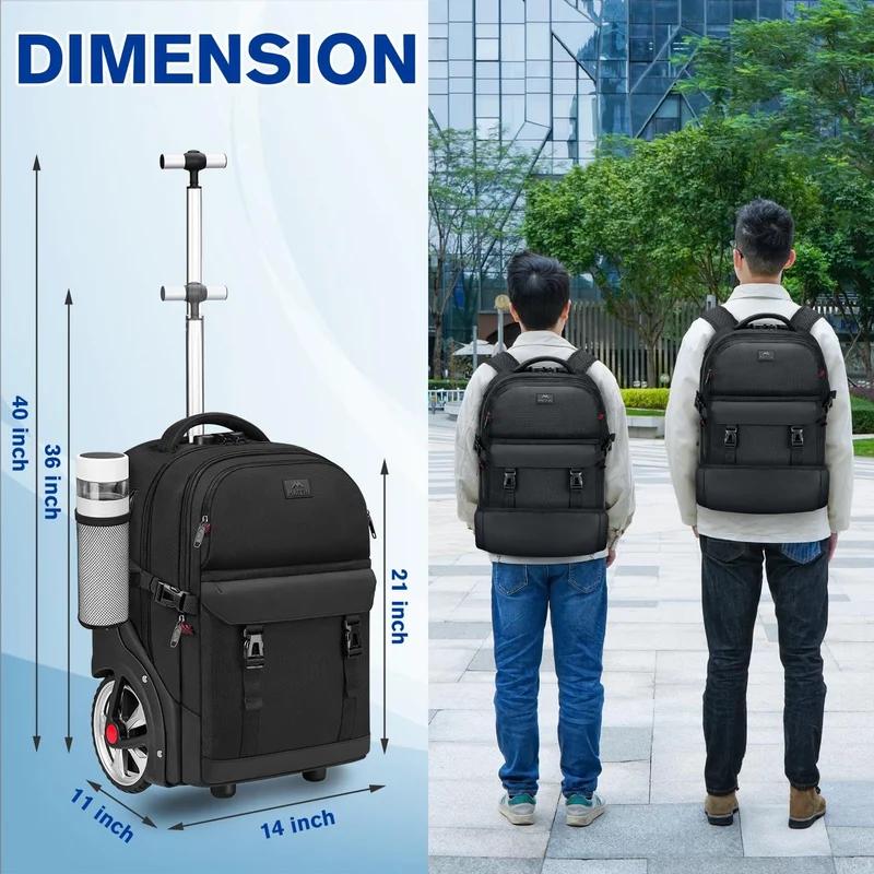 MATEIN Trolley Rucksack 17.3 Zoll mit Rollen – Schwarz für Reise & Arbeit