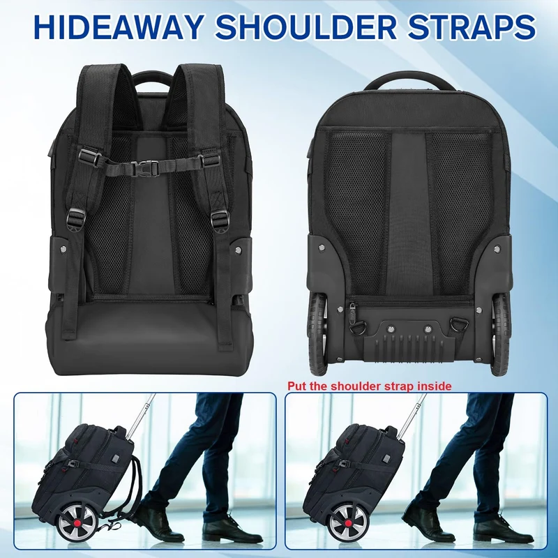 MATEIN Trolley Rucksack 17.3 Zoll mit Rollen – Schwarz für Reise & Arbeit