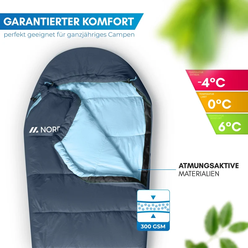 NORDMUT® Ultraleicht Mumienschlafsack - 3-Jahreszeiten 250 GSM