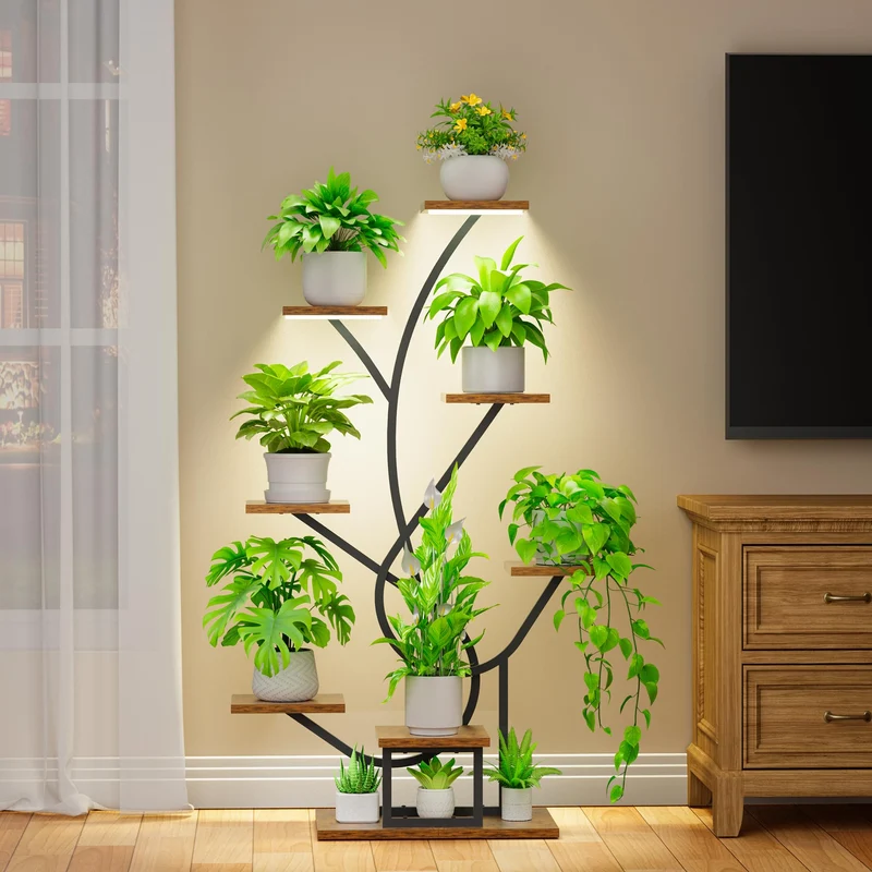 BACEKOLL Pflanzenregal mit Wachstumslicht, 8 Ebenen, 126 cm, Schwarz