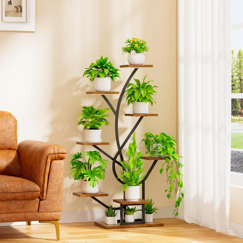 BACEKOLL Pflanzenregal mit Wachstumslicht, 8 Ebenen, 126 cm, Schwarz