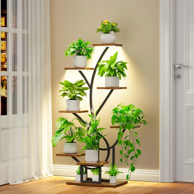 BACEKOLL Pflanzenregal mit Wachstumslicht, 8 Ebenen, 126 cm, Schwarz