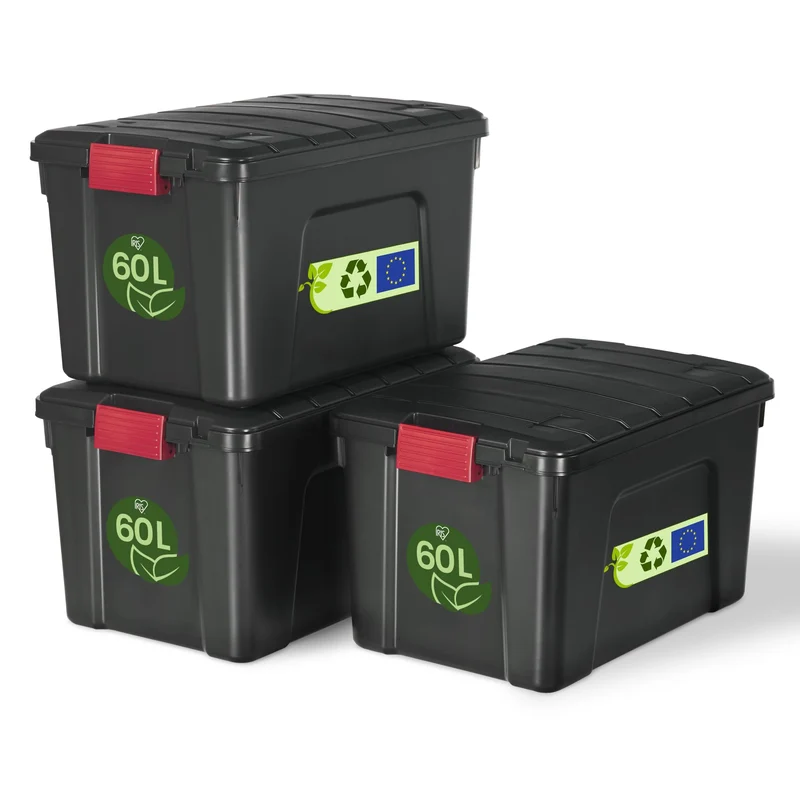 Iris Ohyama SIA-60 Kunststoff Aufbewahrungsbox 60L Schwarz 3er-Set