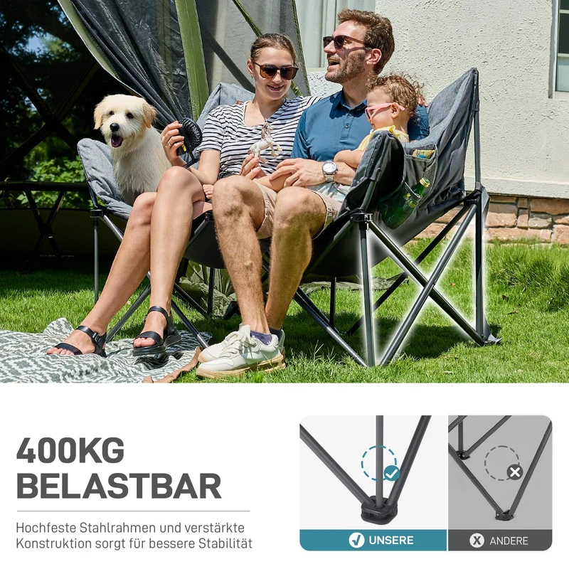 EVER ADVANCED Campingstuhl Faltsofa 2 Sitzer - Grau