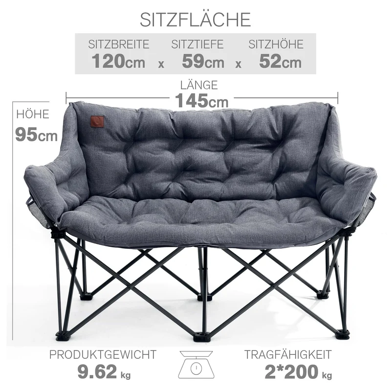 EVER ADVANCED Campingstuhl Faltsofa 2 Sitzer - Grau