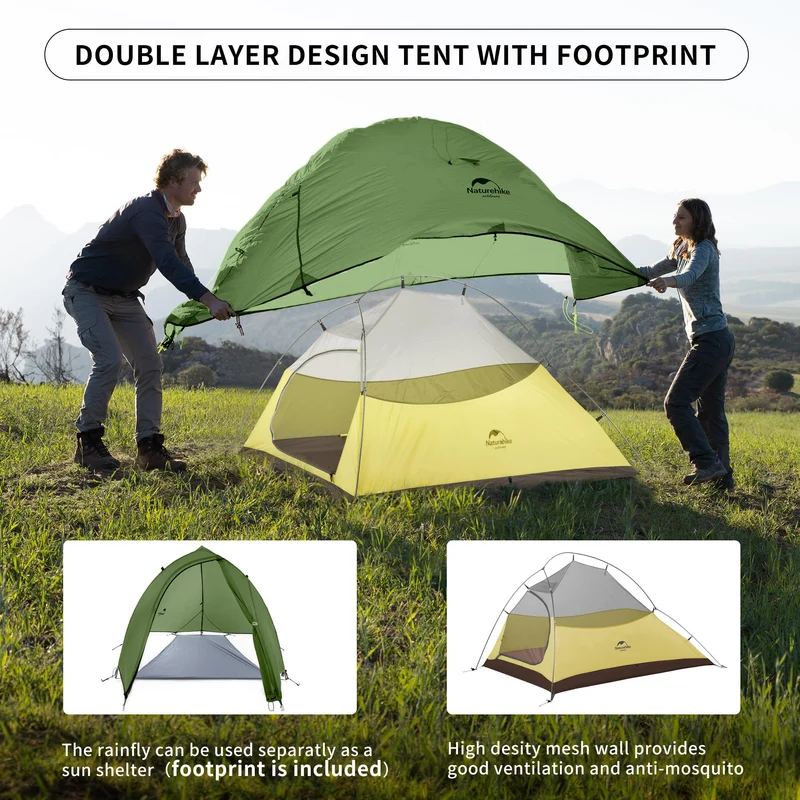 Naturehike Cloud up 2 Ultraleicht Zelt 2P - Upgrade 20D Waldgrün