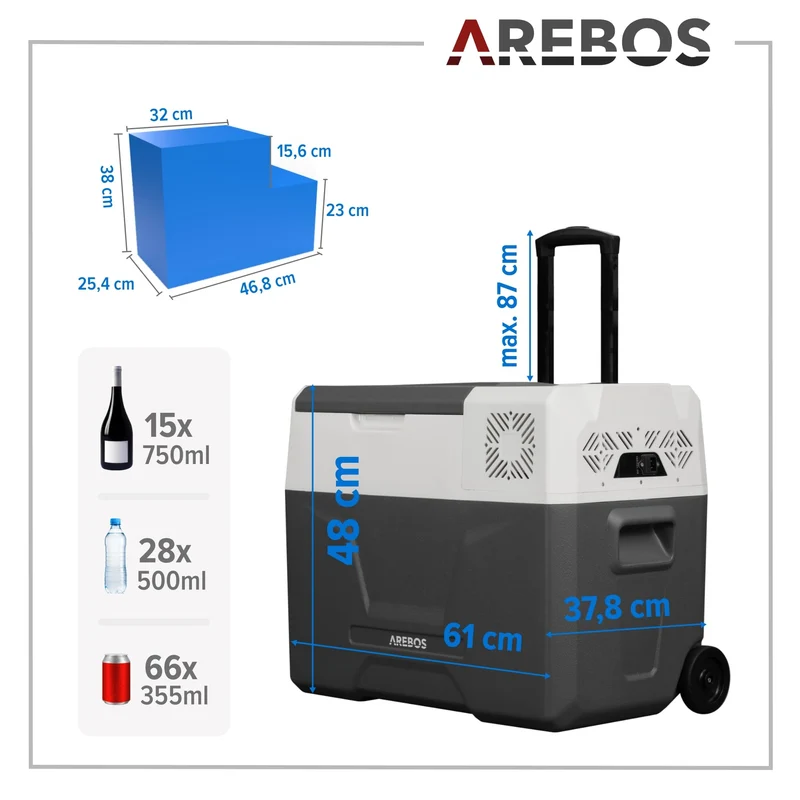 Arebos elektrische Kompressor Gefrierbox 39L mit Rollen