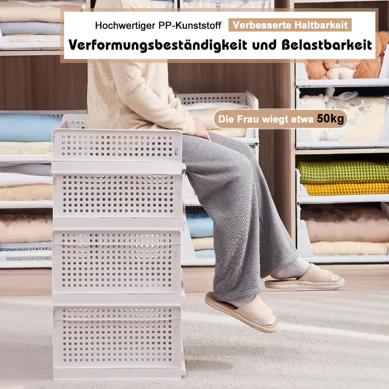 5er Set Stapelbare Schubladenbox Organizer – Weiss 42x33x25cm