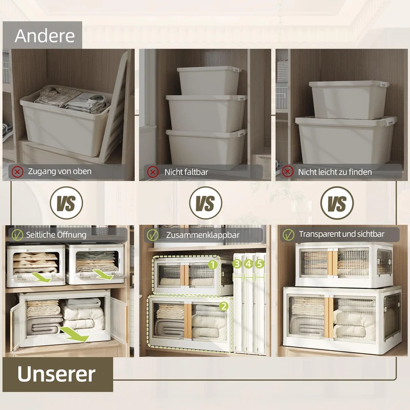 NETEL Faltbare Stapelbox mit Rollen – 4er-Set 100L Transparent