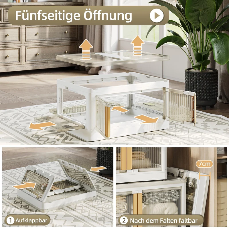 NETEL Faltbare Stapelbox mit Rollen – 4er-Set 100L Transparent