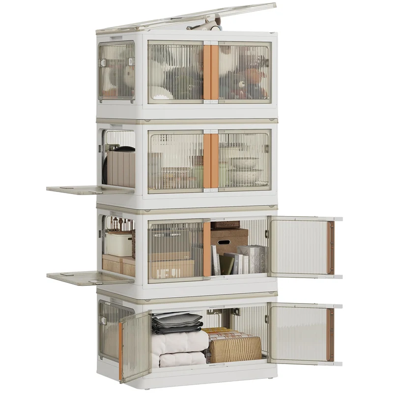 NETEL Faltbare Aufbewahrungsbox 72L – 4er Set Transparent mit Tür