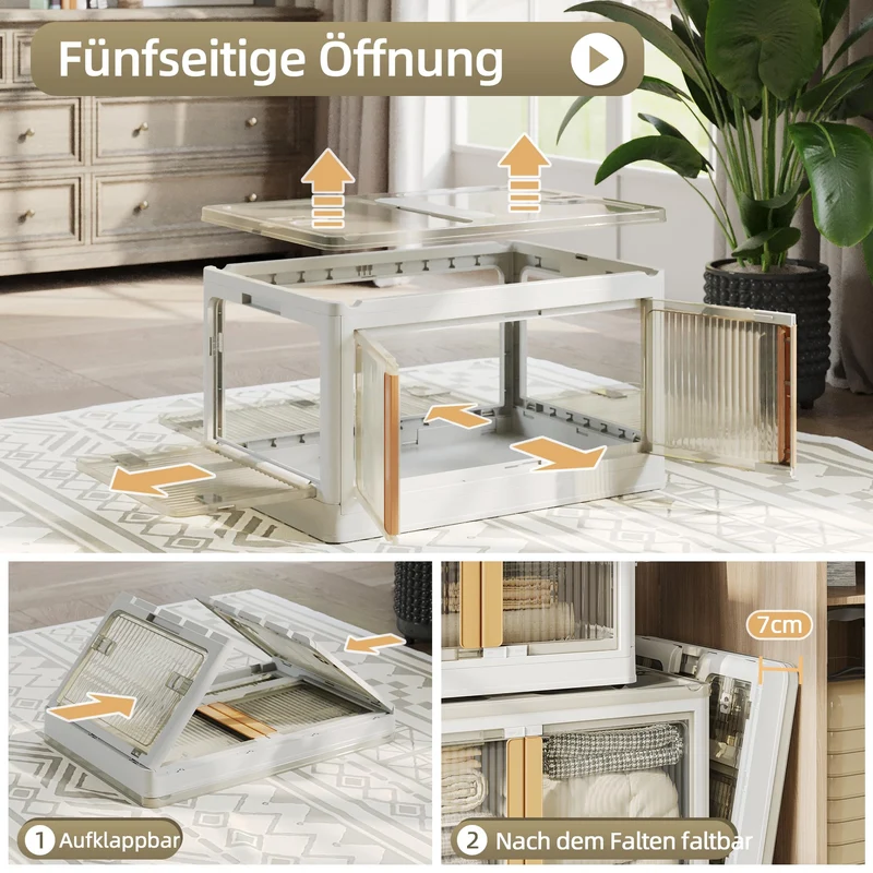 NETEL Faltbare Aufbewahrungsbox 72L – 4er Set Transparent mit Tür
