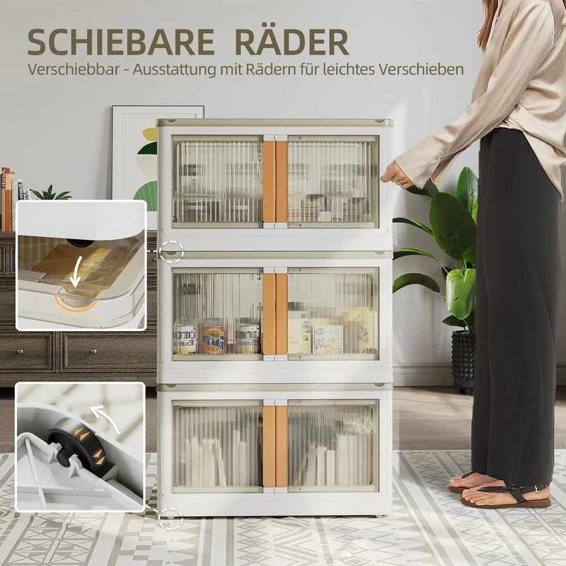 NETEL Faltbare Aufbewahrungsbox 72L – 4er Set Transparent mit Tür