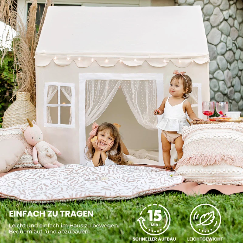 Tiny Land Kinder Spielzelt Indoor - Prinzessin mit Matte & Lichtern