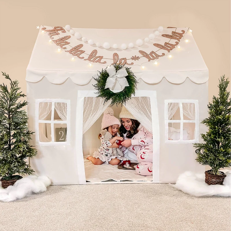 Tiny Land Kinder Spielzelt Indoor - Prinzessin mit Matte & Lichtern
