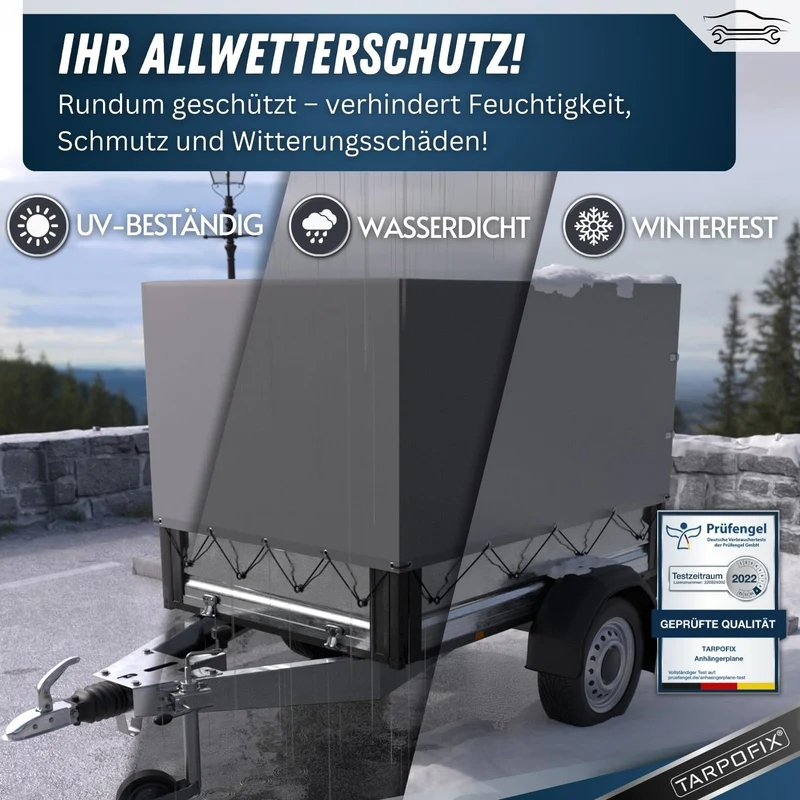 Tarpofix Anhänger Hochplane PVC 208x114x90 cm – Grau