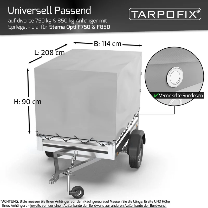 Tarpofix Anhänger Hochplane PVC 208x114x90 cm – Grau