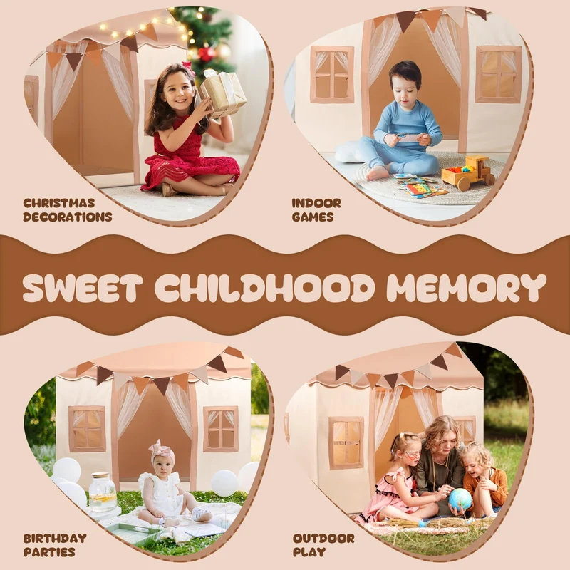 Snookids® Kinderzelt Spielhaus Indoor – mit Matte & Lichtern