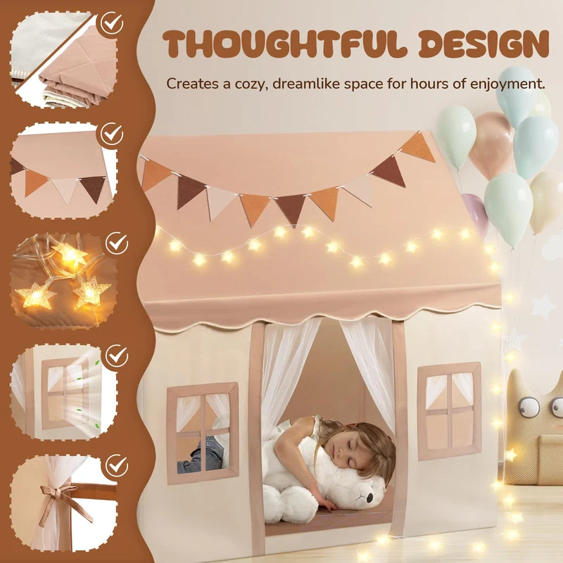 Snookids® Kinderzelt Spielhaus Indoor – mit Matte & Lichtern