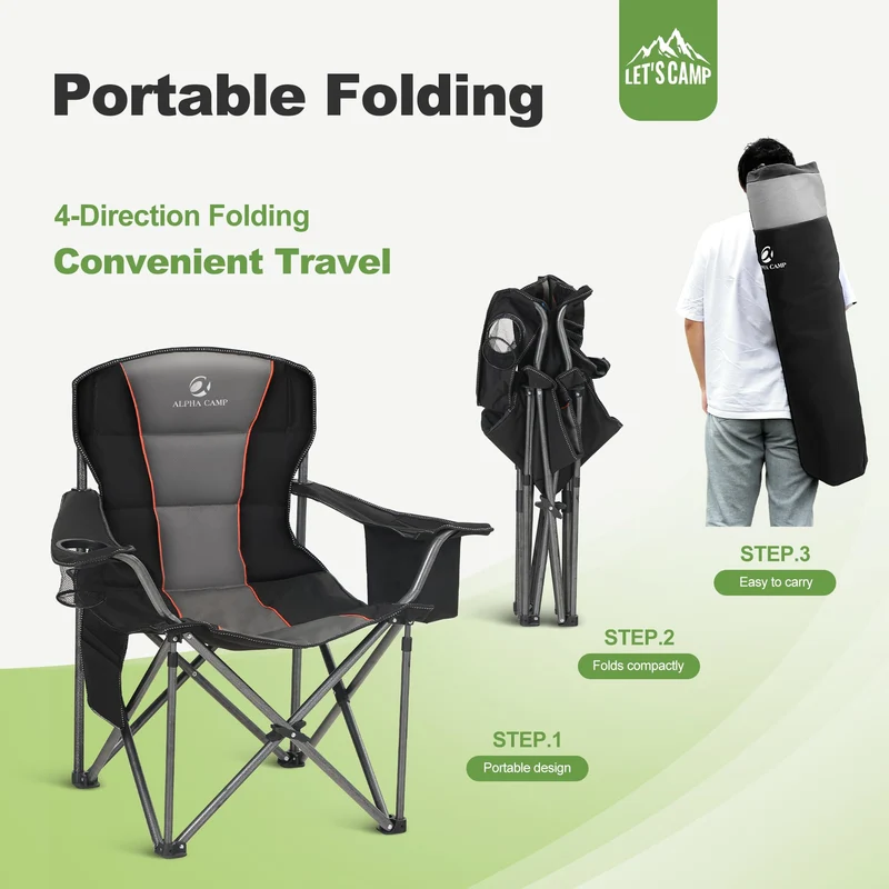 LET'S CAMP Campingstuhl Klappbar – Übergross, bis 200kg, Kühltasche