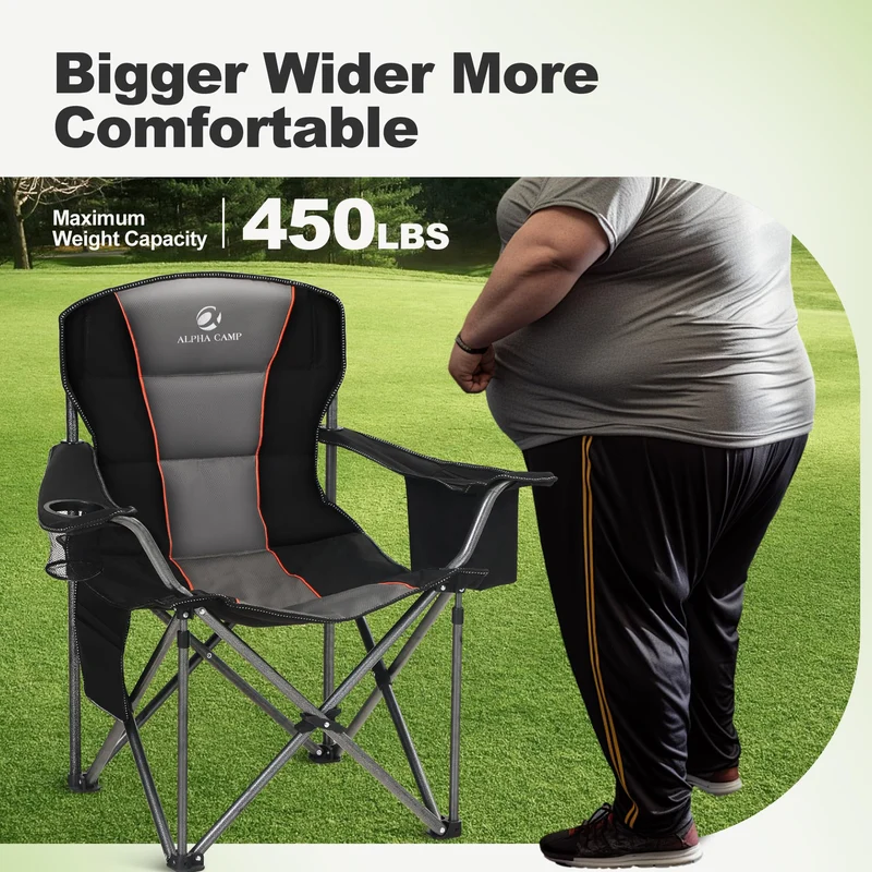 LET'S CAMP Campingstuhl Klappbar – Übergross, bis 200kg, Kühltasche